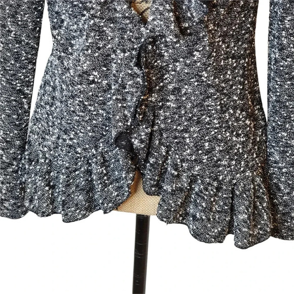 CYNTHIA ROWLEY Women's Regular Marbled Ruffle Sweater Cardigan Size Small Black - Picture 7 of 14